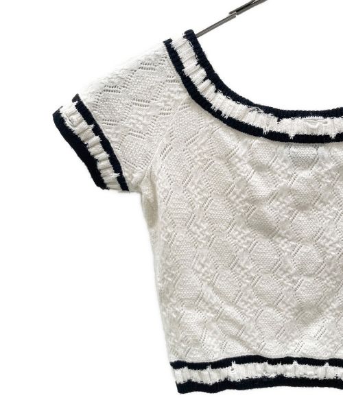 CHANEL（シャネル）CHANEL (シャネル) カシミヤ 半袖 ニット ホワイト×ブラック サイズ:36の古着・服飾アイテム