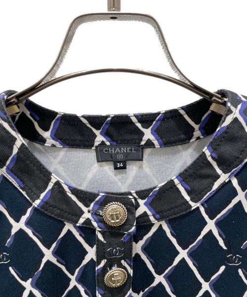 CHANEL（シャネル）CHANEL (シャネル) ココマーク ノーカラーロングシャツ ネイビー サイズ:34の古着・服飾アイテム