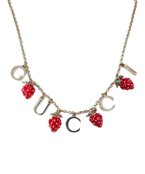 GUCCI（グッチ）GUCCI (グッチ) ストロベリーモチーフネックレス シルバー×レッド サイズ:-の古着・服飾アイテム