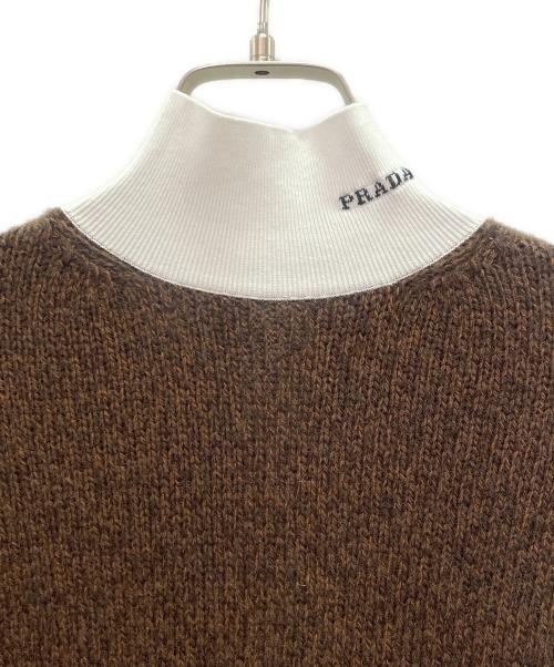PRADA（プラダ）PRADA (プラダ) ウールカシミヤ ハイネックニット ブラウン×ホワイト サイズ:38の古着・服飾アイテム