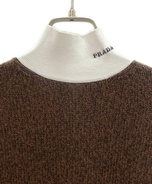 PRADA（プラダ）PRADA (プラダ) ウールカシミヤハイネックニット ブラウン×ホワイト サイズ:38の古着・服飾アイテム