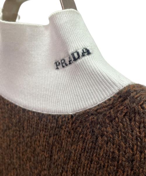 PRADA（プラダ）PRADA (プラダ) ウールカシミヤハイネックニット ブラウン×ホワイト サイズ:38の古着・服飾アイテム