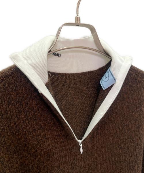 PRADA（プラダ）PRADA (プラダ) ウールカシミヤハイネックニット ブラウン×ホワイト サイズ:38の古着・服飾アイテム
