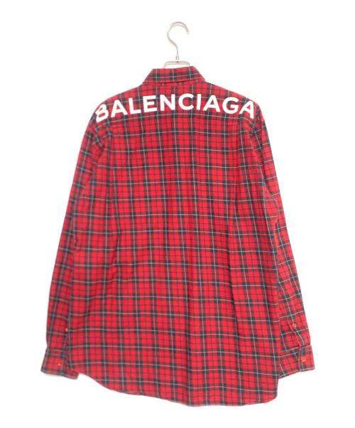 BALENCIAGA（バレンシアガ）BALENCIAGA (バレンシアガ) バックロゴ ロングスリーブチェックシャツ レッド サイズ:37の古着・服飾アイテム