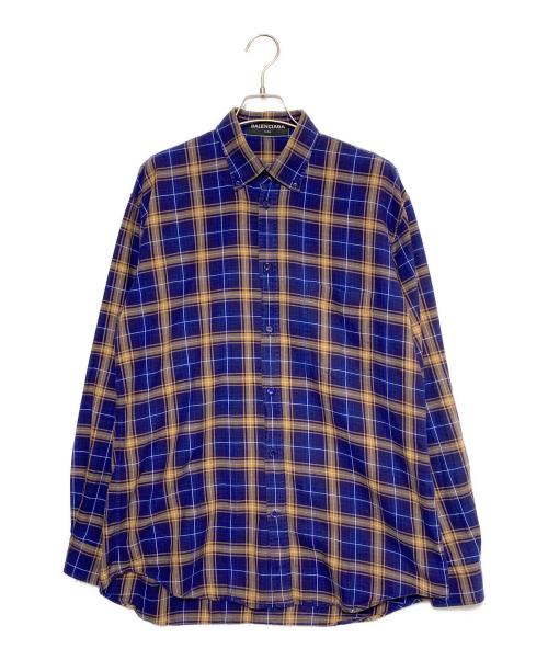 BALENCIAGA（バレンシアガ）BALENCIAGA (バレンシアガ) バックロゴ ロングスリーブチェックシャツ ブルー サイズ:37の古着・服飾アイテム
