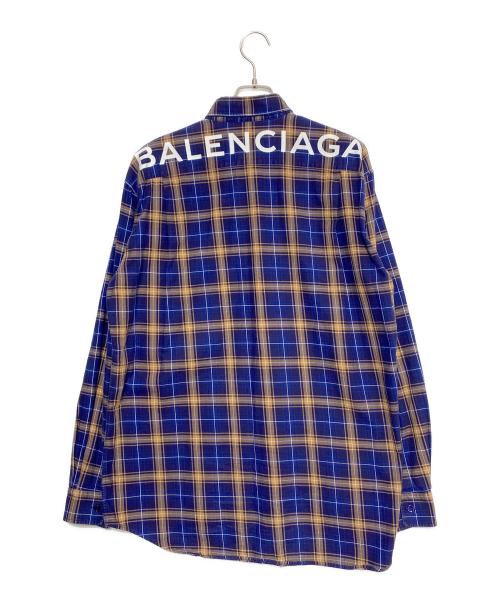 BALENCIAGA（バレンシアガ）BALENCIAGA (バレンシアガ) バックロゴ ロングスリーブチェックシャツ ブルー サイズ:37の古着・服飾アイテム