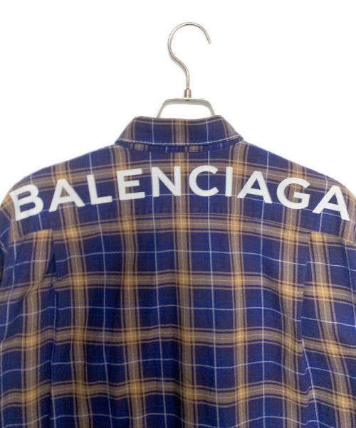 BALENCIAGA（バレンシアガ）BALENCIAGA (バレンシアガ) バックロゴ ロングスリーブチェックシャツ ブルー サイズ:37の古着・服飾アイテム