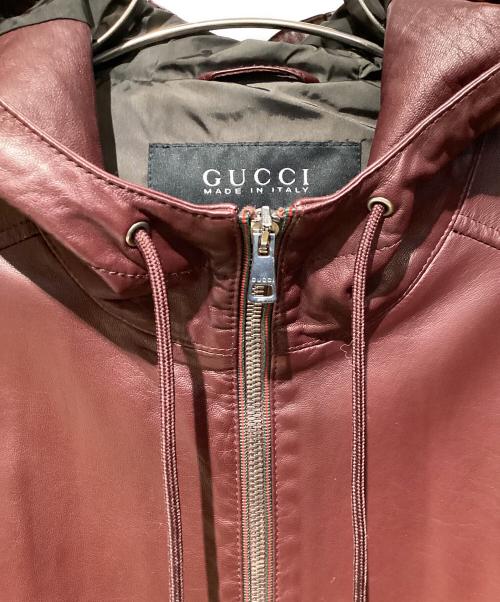 GUCCI（グッチ）GUCCI (グッチ) フード付きレザージャケット ボルドー サイズ:50の古着・服飾アイテム