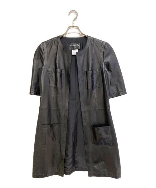 CHANEL（シャネル）CHANEL (シャネル) レザーショートスリーブコート ブラック サイズ:38の古着・服飾アイテム