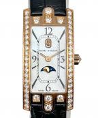 HARRY WINSTONハリーウィンストン）の古着「Avenue Mini Moon Phase アヴェニューCミニ ムーンフェイズ ベゼルダイヤ Ref.AVCQMP16RR001」｜シェル文字盤