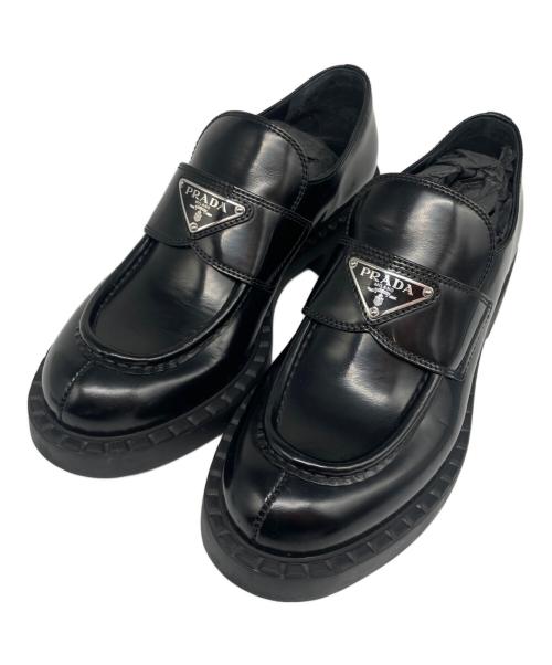 PRADA（プラダ）PRADA (プラダ) プレートローファー/三角プレート/トライアングルプレート ブラック サイズ:36 1/2の古着・服飾アイテム