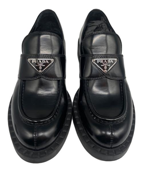 PRADA（プラダ）PRADA (プラダ) プレートローファー/三角プレート/トライアングルプレート ブラック サイズ:36 1/2の古着・服飾アイテム