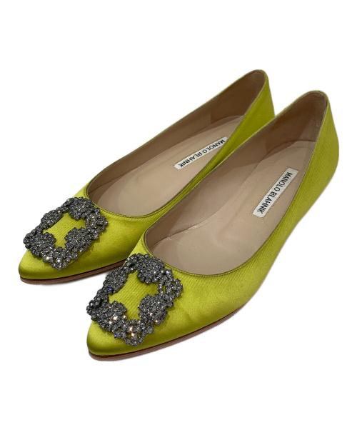 Manolo Blahnik（マノロブラニク）Manolo Blahnik (マノロブラニク) ビジューフラットパンプス ライムグリーン サイズ:36 1/2の古着・服飾アイテム