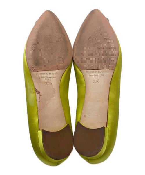 Manolo Blahnik（マノロブラニク）Manolo Blahnik (マノロブラニク) ビジューフラットパンプス ライムグリーン サイズ:36 1/2の古着・服飾アイテム