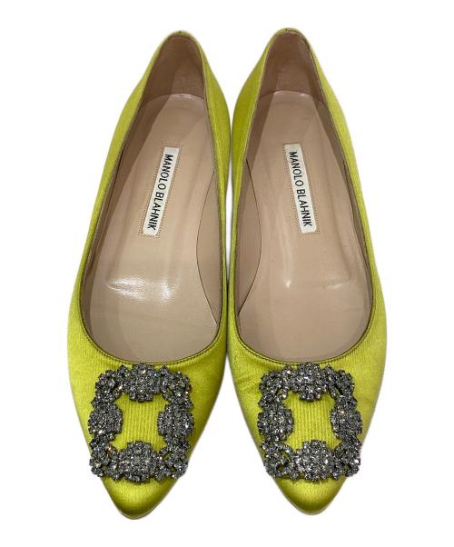 Manolo Blahnik（マノロブラニク）Manolo Blahnik (マノロブラニク) ビジューフラットパンプス ライムグリーン サイズ:36 1/2の古着・服飾アイテム