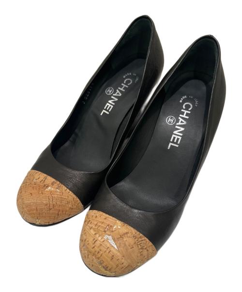 CHANEL（シャネル）CHANEL (シャネル) コルクトゥヒールパンプス ブラック サイズ:371/2の古着・服飾アイテム