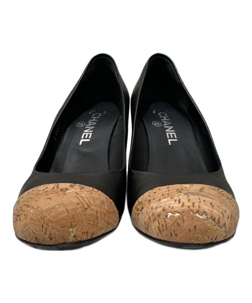 CHANEL（シャネル）CHANEL (シャネル) コルクトゥヒールパンプス ブラック サイズ:371/2の古着・服飾アイテム