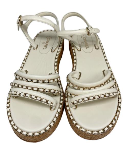 CHANEL（シャネル）CHANEL (シャネル) チェーン レザー サンダル ホワイト サイズ:38Cの古着・服飾アイテム