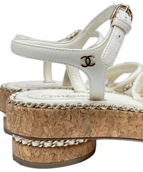 CHANEL（シャネル）CHANEL (シャネル) チェーン レザー サンダル ホワイト サイズ:38Cの古着・服飾アイテム