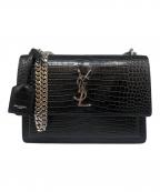Saint Laurent Parisサンローランパリ）の古着「サンセット クロコ型押し ミディアム ショルダーバッグ」｜ブラック