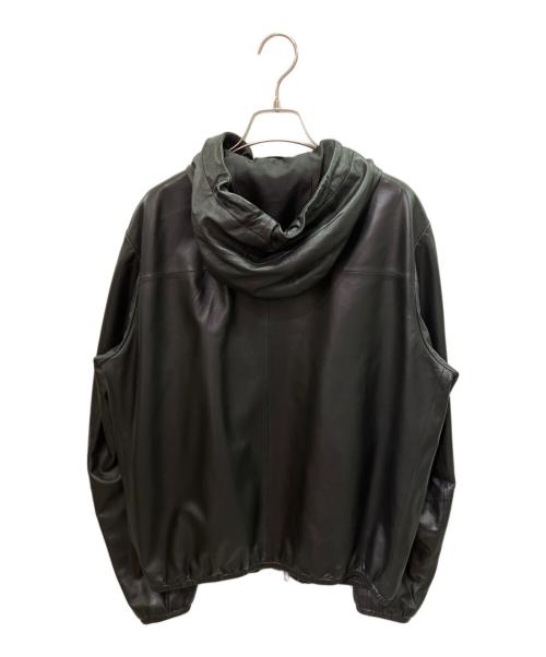 EMPORIO ARMANI（エンポリオ アルマーニ）EMPORIO ARMANI (エンポリオアルマーニ) フーデットレザージャケット ブラック サイズ:48の古着・服飾アイテム