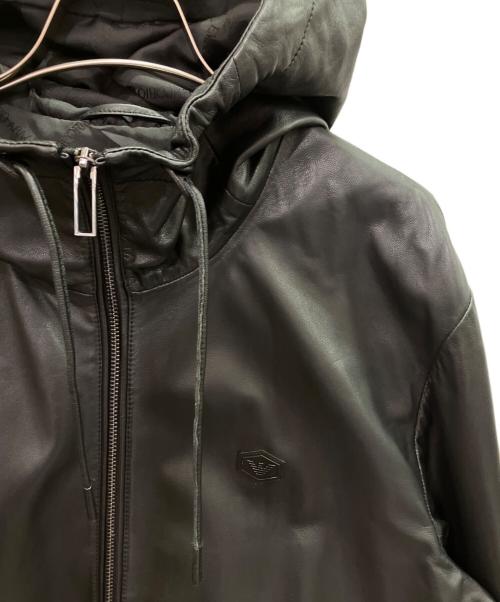 EMPORIO ARMANI（エンポリオ アルマーニ）EMPORIO ARMANI (エンポリオアルマーニ) フーデットレザージャケット ブラック サイズ:48の古着・服飾アイテム