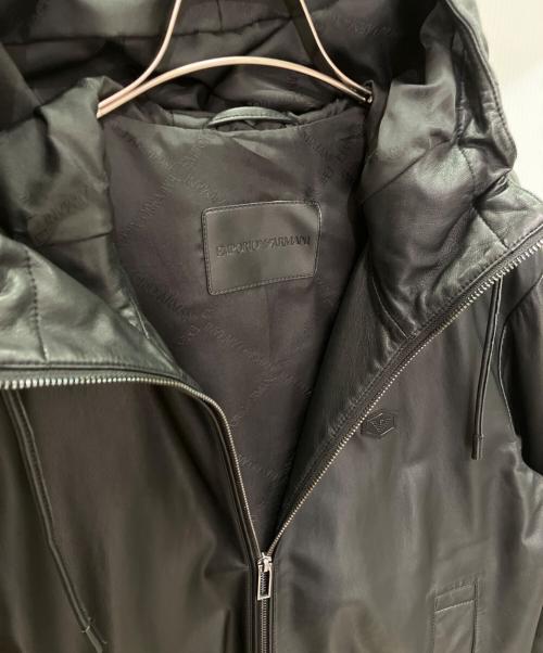 EMPORIO ARMANI（エンポリオ アルマーニ）EMPORIO ARMANI (エンポリオアルマーニ) フーデットレザージャケット ブラック サイズ:48の古着・服飾アイテム