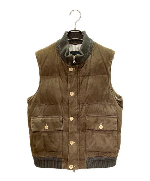 Cinquanta（チンクワンタ）Cinquanta (チンクワンタ) ゴートレザーダウンベスト ブラウン サイズ:48の古着・服飾アイテム