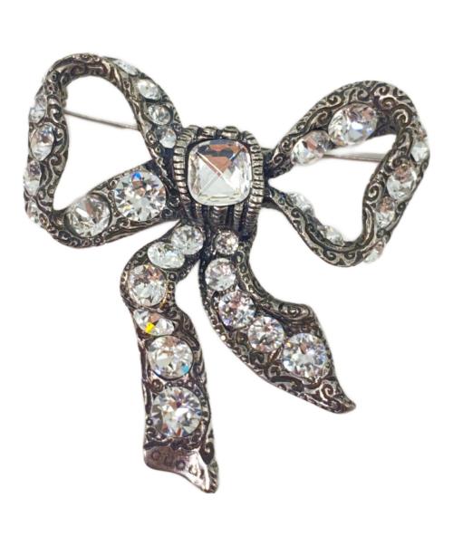 GUCCI（グッチ）GUCCI (グッチ) ラインストーンリボンブローチ シルバーの古着・服飾アイテム