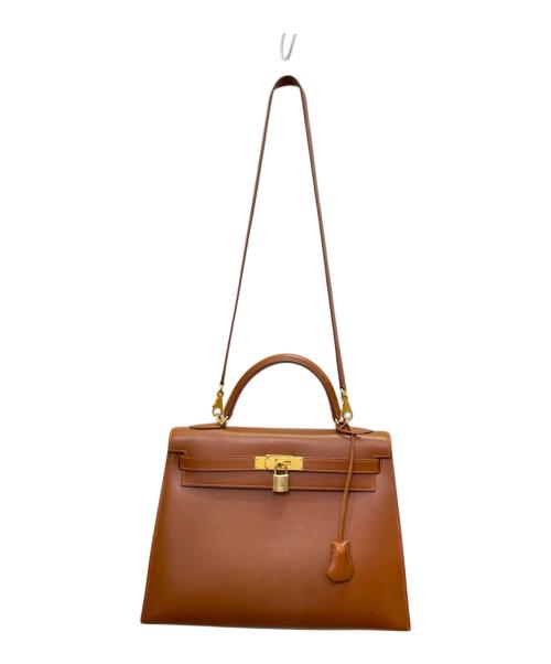 HERMES（エルメス）HERMES (エルメス) ケリー32 外縫い/ギロッシュ金具/ボックスカーフ/ブラウン/□G刻印 ブラウン サイズ:32の古着・服飾アイテム