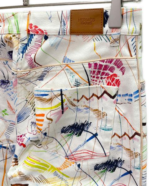 HERMES（エルメス）HERMES (エルメス) 総柄 デニムパンツ ホワイト（マルチカラー） サイズ:34の古着・服飾アイテム