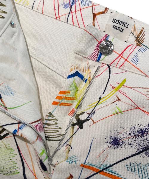 HERMES（エルメス）HERMES (エルメス) 総柄 デニムパンツ ホワイト（マルチカラー） サイズ:34の古着・服飾アイテム