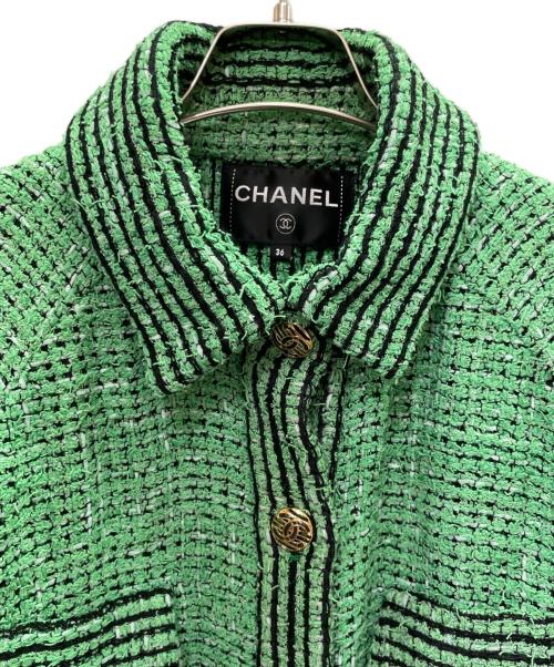 CHANEL（シャネル）CHANEL (シャネル) ココマークボタン ツイードデザインジャケット グリーン サイズ:36の古着・服飾アイテム