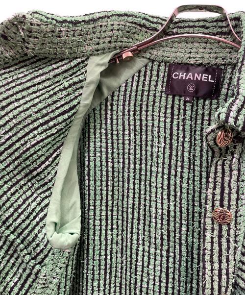 CHANEL（シャネル）CHANEL (シャネル) ココマークボタン ツイードデザインジャケット グリーン サイズ:36の古着・服飾アイテム