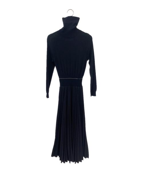 PRADA（プラダ）PRADA (プラダ) ニット切替プリーツワンピース ブラック サイズ:36の古着・服飾アイテム