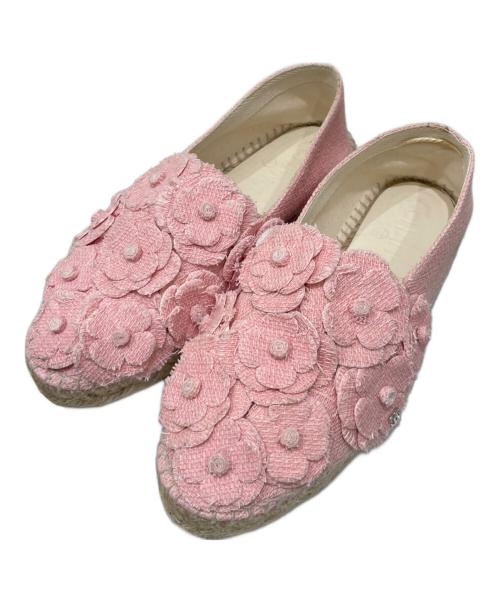 CHANEL（シャネル）CHANEL (シャネル) カメリアデザイン エスパドリーユ ピンク サイズ:38の古着・服飾アイテム