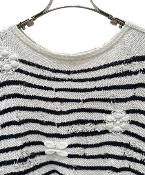 CHANEL（シャネル）CHANEL (シャネル) コットンレーヨンボタン半袖ニット ホワイト×ブラック サイズ:34の古着・服飾アイテム