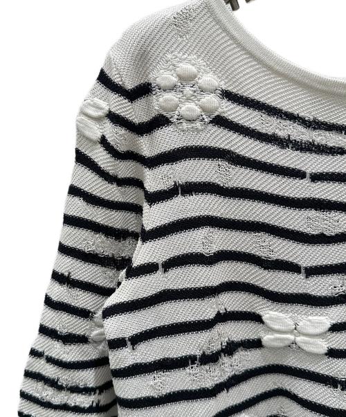 CHANEL（シャネル）CHANEL (シャネル) コットンレーヨンボタン半袖ニット ホワイト×ブラック サイズ:34の古着・服飾アイテム