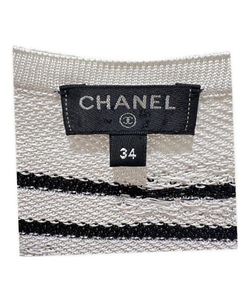 CHANEL（シャネル）CHANEL (シャネル) コットンレーヨンボタン半袖ニット ホワイト×ブラック サイズ:34の古着・服飾アイテム