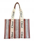 Chloeクロエ）の古着「Woody ロゴプリント ストライプ トートバッグ」｜ブラウン×ホワイト