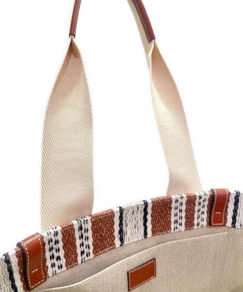 Chloe（クロエ）Chloe (クロエ) Woody ロゴプリント ストライプ トートバッグ ブラウン×ホワイトの古着・服飾アイテム