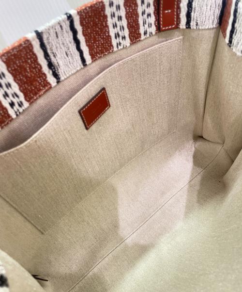 Chloe（クロエ）Chloe (クロエ) Woody ロゴプリント ストライプ トートバッグ ブラウン×ホワイトの古着・服飾アイテム