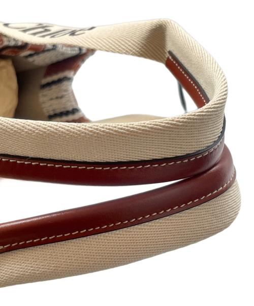 Chloe（クロエ）Chloe (クロエ) Woody ロゴプリント ストライプ トートバッグ ブラウン×ホワイトの古着・服飾アイテム