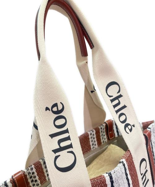 Chloe（クロエ）Chloe (クロエ) WOODYトートバッグ ブラウン×ホワイト サイズ:MEDIUMの古着・服飾アイテム