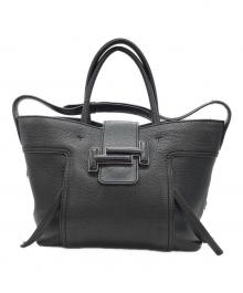 TOD'S（トッズ）の古着「ダブルＴミディアムレザーハンドバッグ」｜ブラック