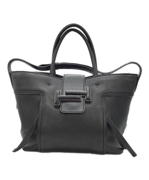 TOD'S（トッズ）TOD'S (トッズ) ダブルＴミディアムレザーハンドバッグ ブラックの古着・服飾アイテム