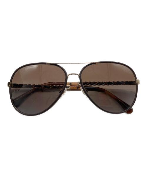 CHANEL（シャネル）CHANEL (シャネル) チェーン×レザー パイロットシェイプサングラス ブラウン サイズ:59□14 140の古着・服飾アイテム