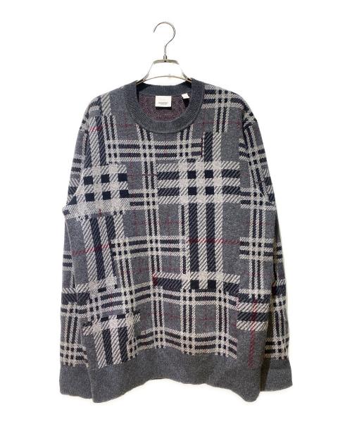 BURBERRY（バーバリー）BURBERRY (バーバリー) カシミヤ チェックニット グレー サイズ:Mの古着・服飾アイテム