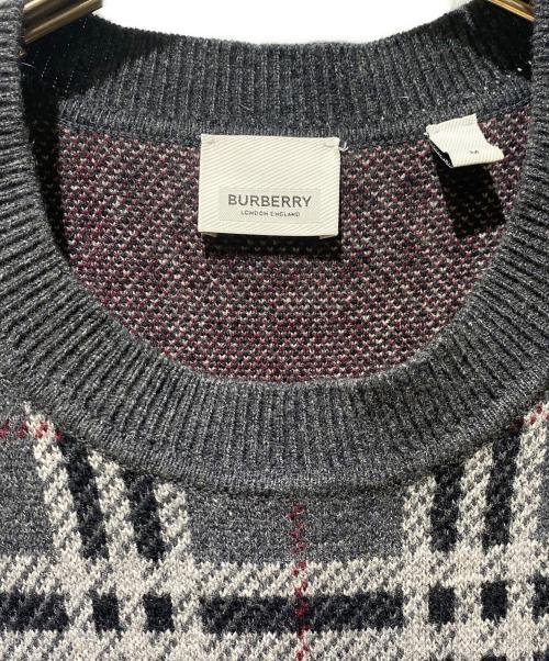 BURBERRY（バーバリー）BURBERRY (バーバリー) カシミヤ チェックニット グレー サイズ:Mの古着・服飾アイテム