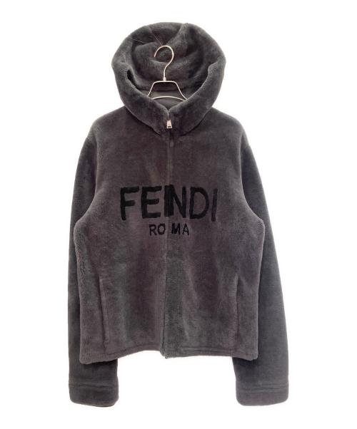 FENDI（フェンディ）FENDI (フェンディ) レザー切替FENDIロゴムートンパーカー グレー サイズ:48の古着・服飾アイテム